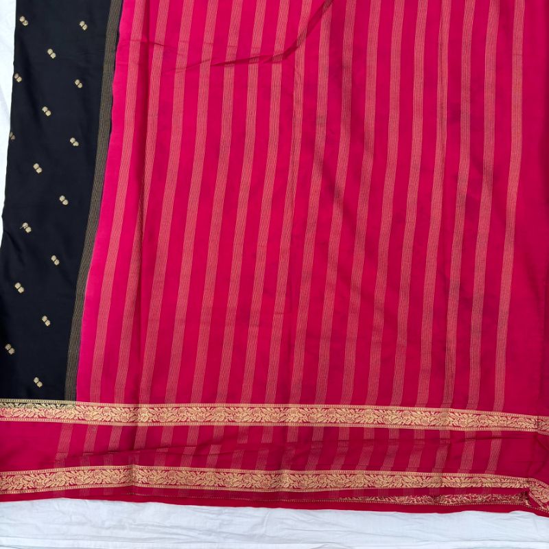 Black and Rani pink Mysore Crepe Semi