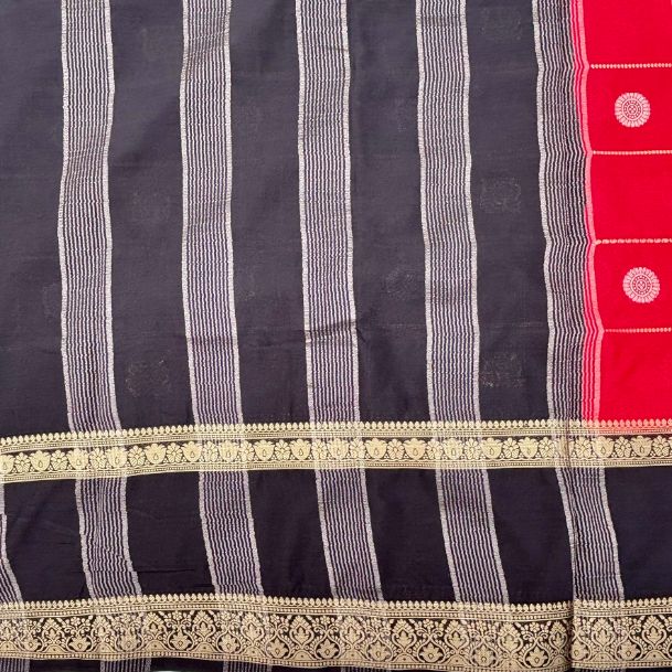 Red and Black Mysore Crepe Semi