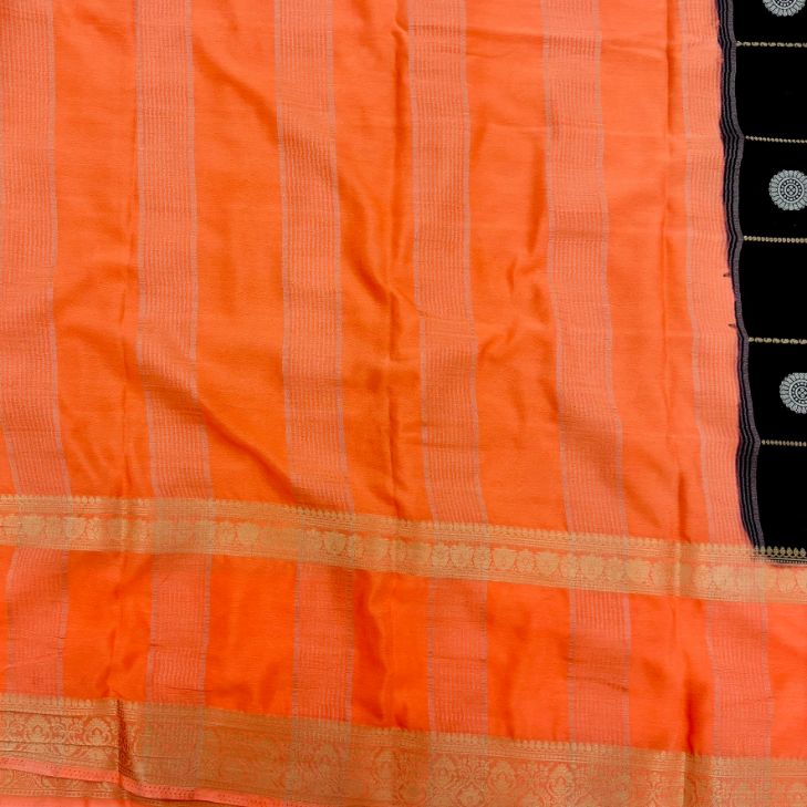 Black and Peach Mysore Crepe Semi