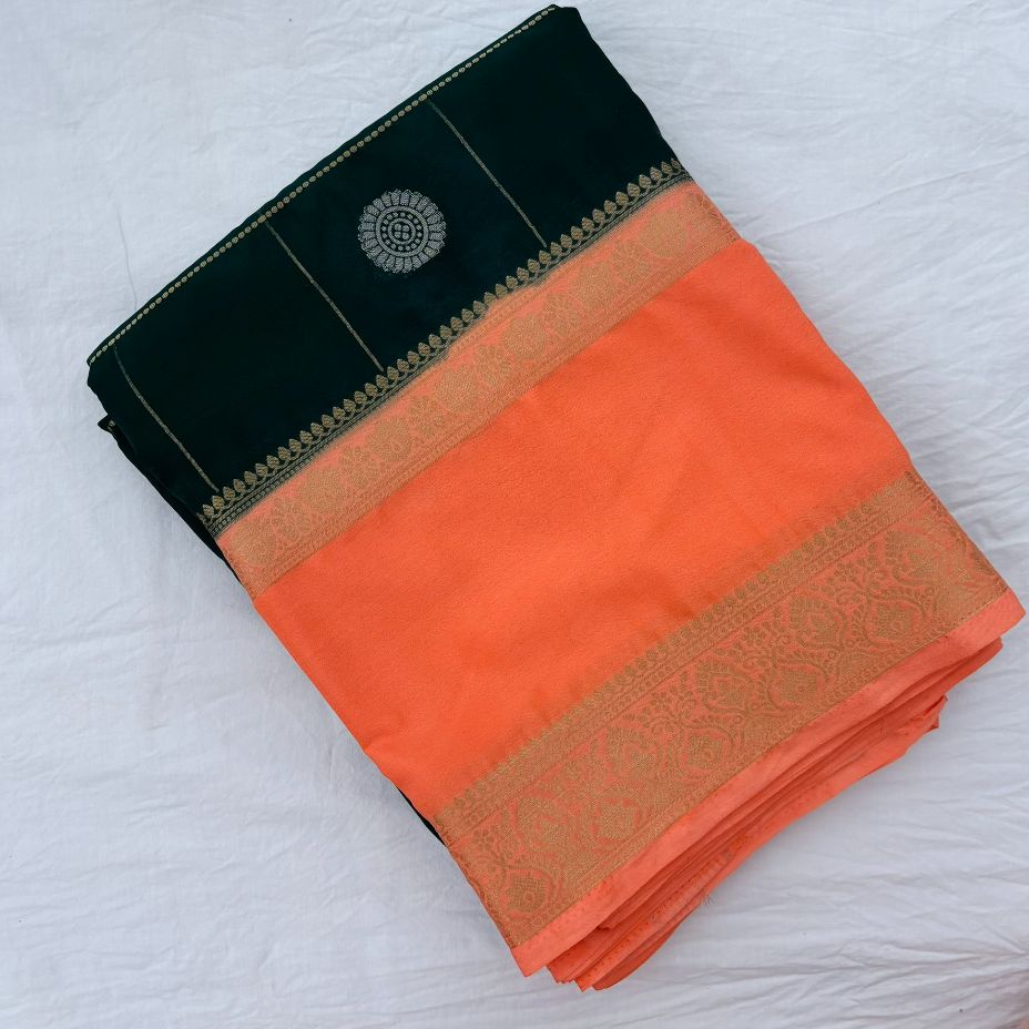 Black and Peach Mysore Crepe Semi