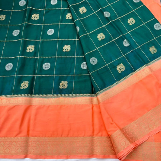 Green abd Peach Mysore Crepe Semi