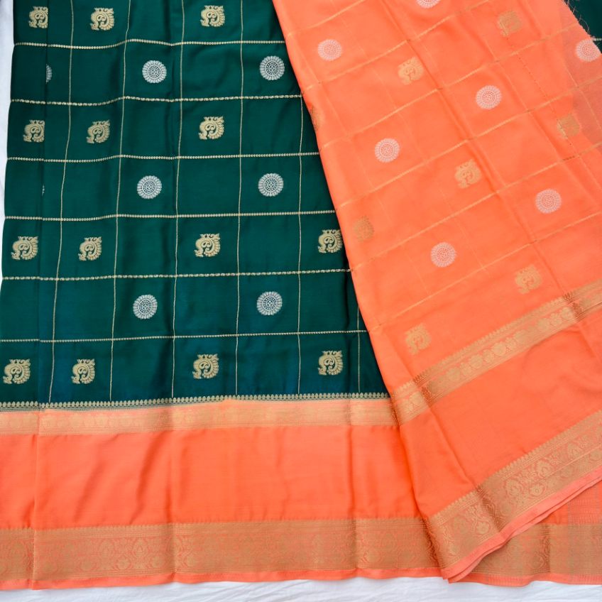 Green abd Peach Mysore Crepe Semi
