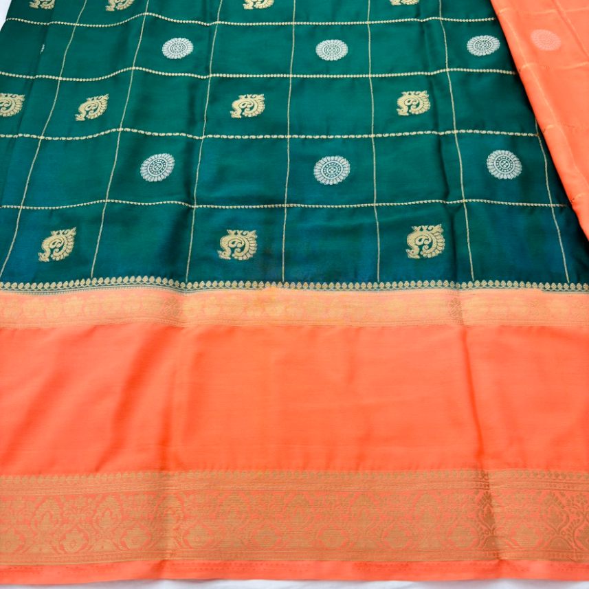 Green abd Peach Mysore Crepe Semi
