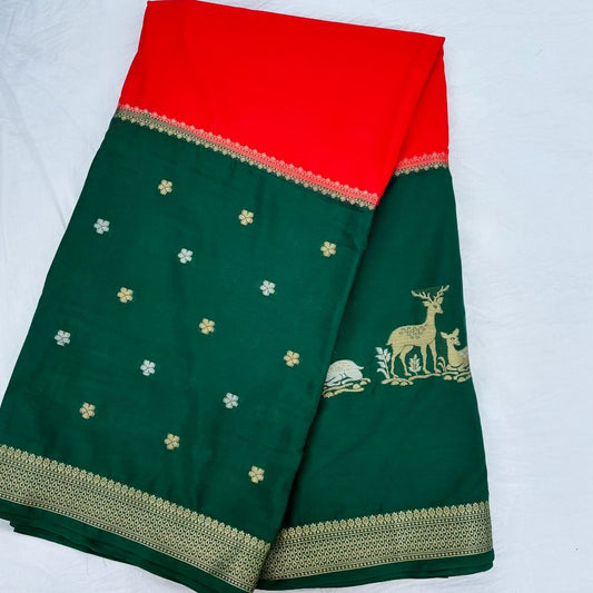 Red and Green Mysore Crepe Semi