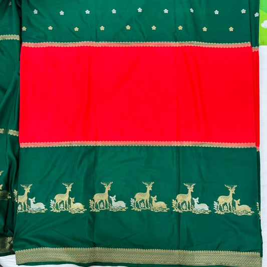 Red and Green Mysore Crepe Semi