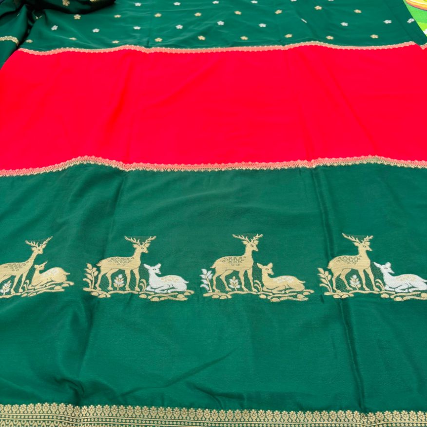 Red and Green Mysore Crepe Semi