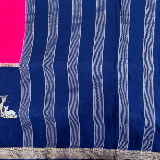 Blue and Rani pink Mysore Crepe Semi