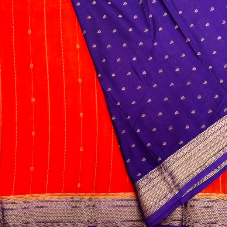 Orange and Blue pink Mysore Crepe Semi