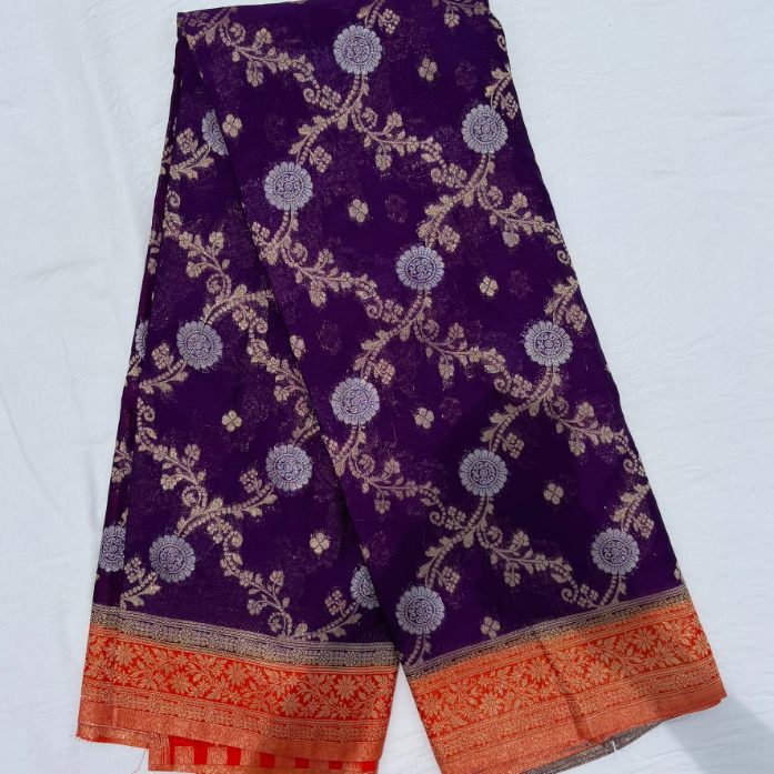 Wine and Orange Banarasi Georgatte Silk