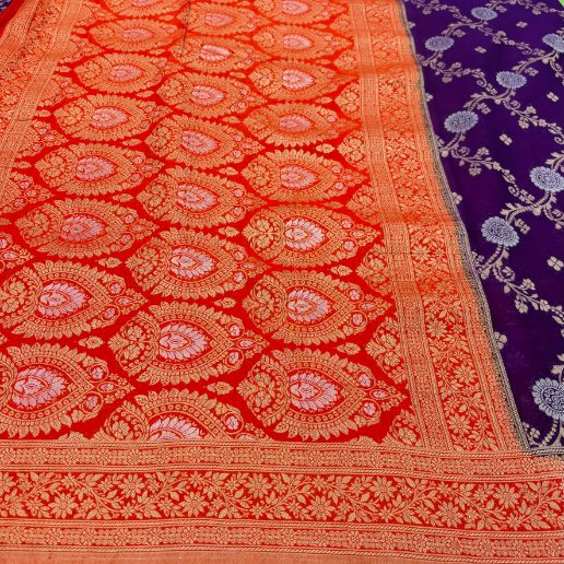 Wine and Orange Banarasi Georgatte Silk