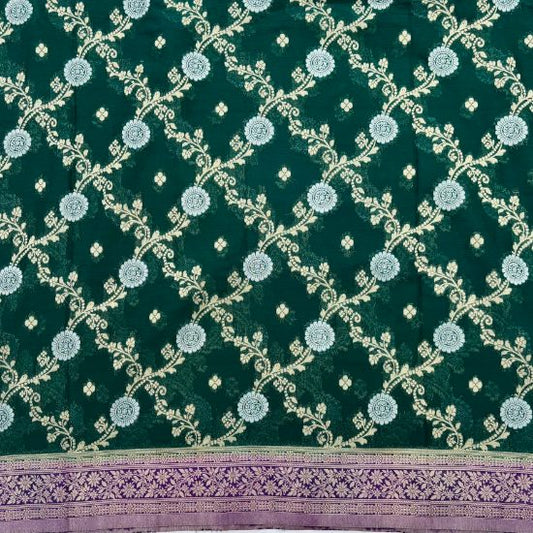 Green and Wine border Banarasi Georgatte Silk