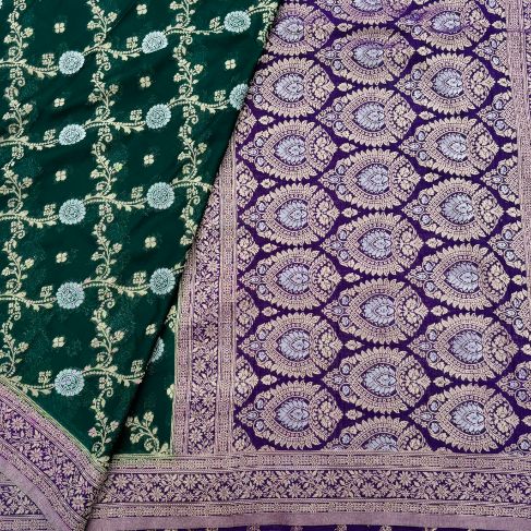 Green and Wine border Banarasi Georgatte Silk