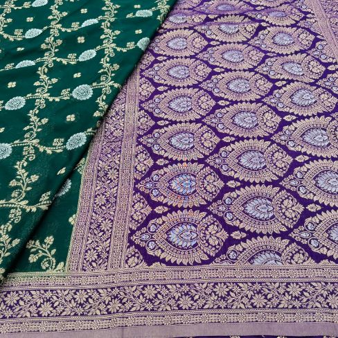 Green and Wine border Banarasi Georgatte Silk