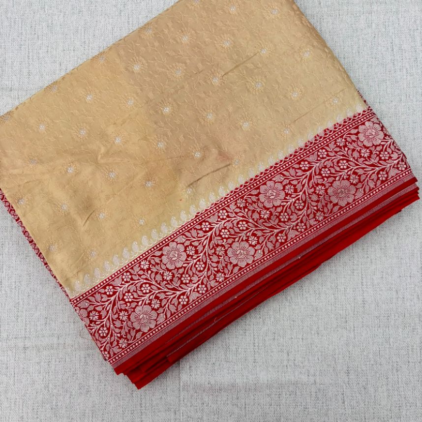 Banarasi Embroidery Mashru Katan Silk Saree with Rani pink border (Handloom) (Copy)