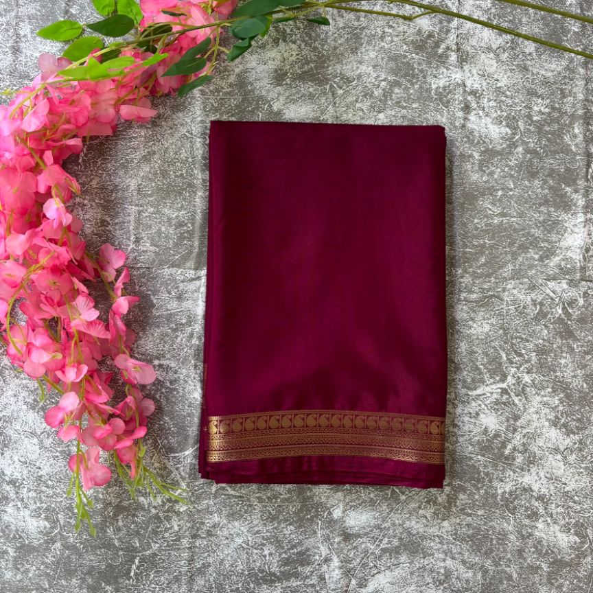 Wine Mango boarder Mysore crape silk semi