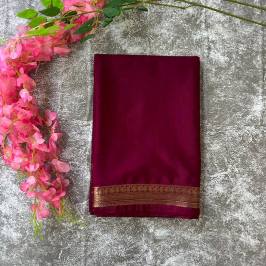 Wine Mango boarder Mysore crape silk semi