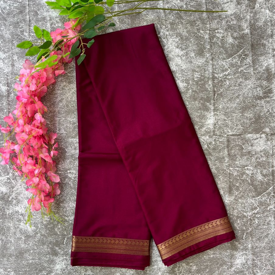 Wine Mango boarder Mysore crape silk semi