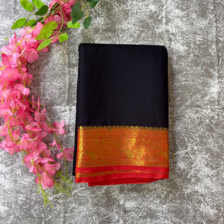 Black and red Mysore crape silk semi