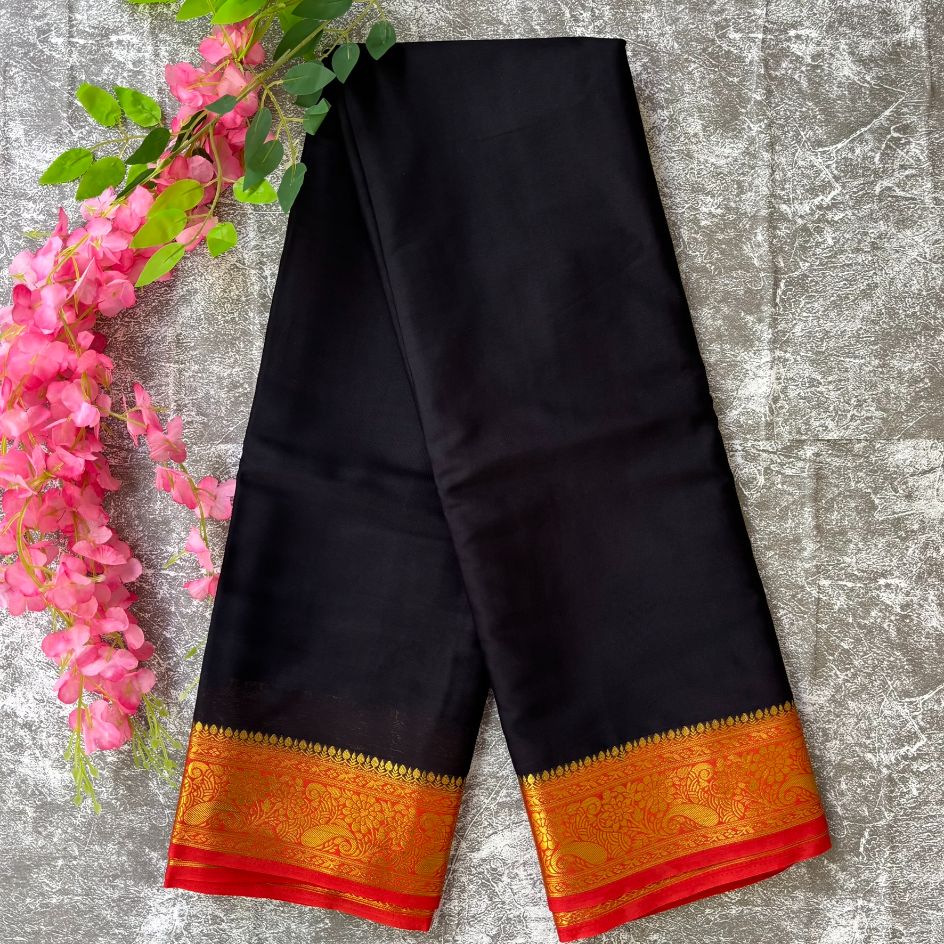 Black and red Mysore crape silk semi