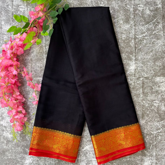 Black and red Mysore crape silk semi