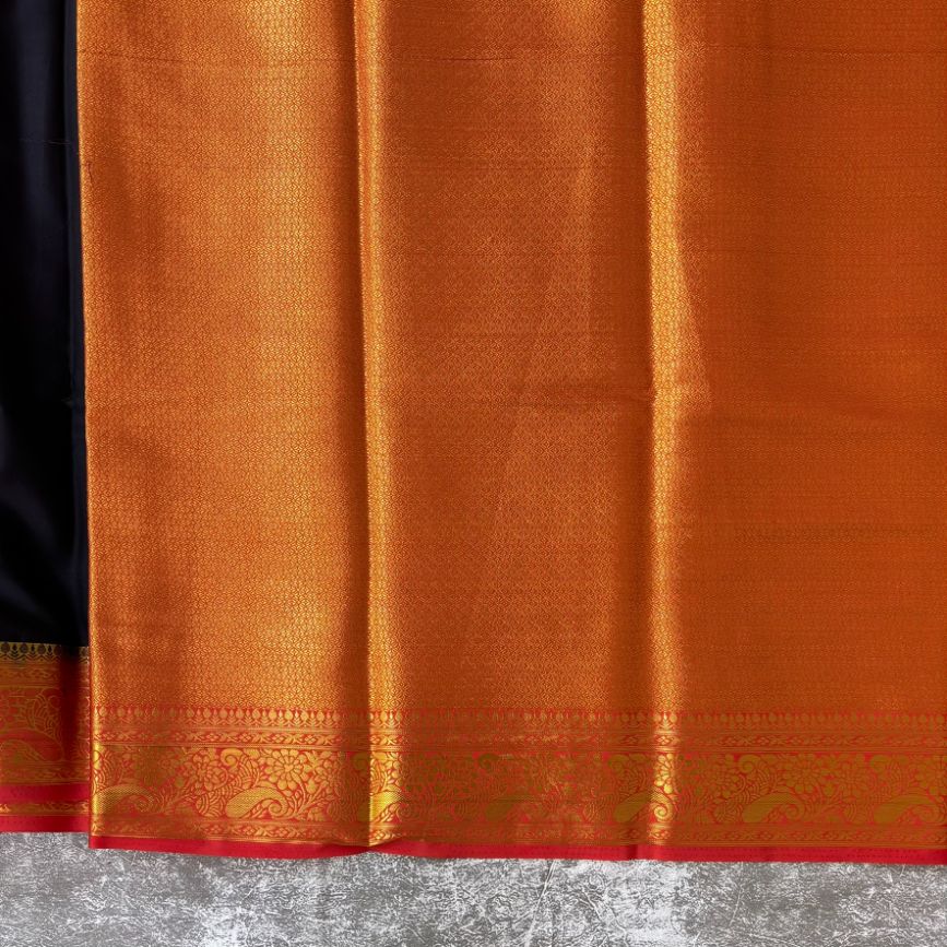 Black and red Mysore crape silk semi