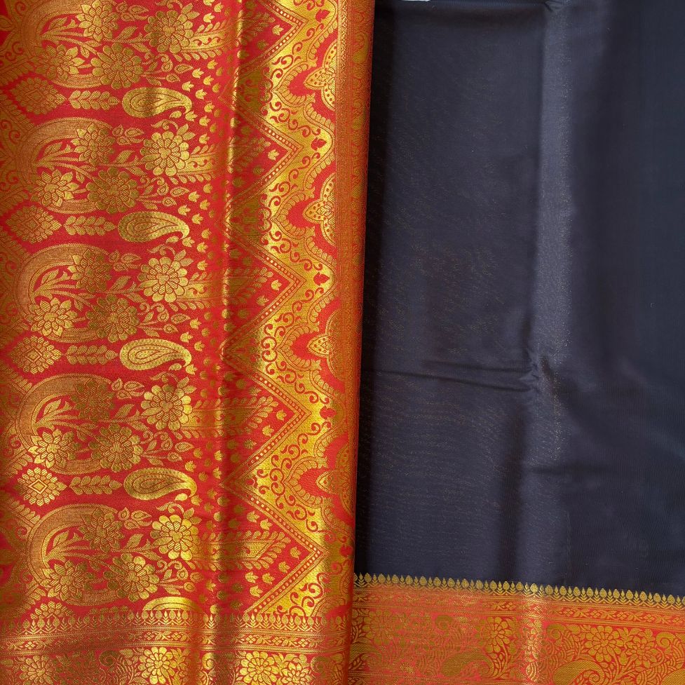 Black and red Mysore crape silk semi