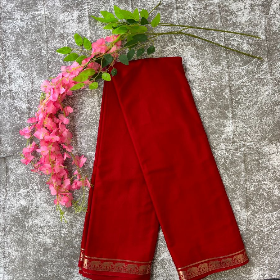 Red Elephant boarder Mysore Crape Semi