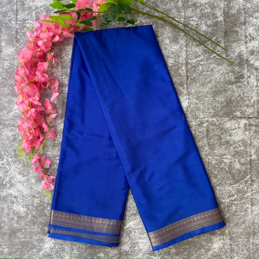 Blue Elephant boarder Mysore Crape Semi