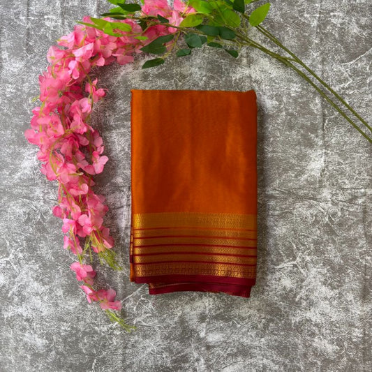 Orange and Maroon boarder Mysore Crape Semi