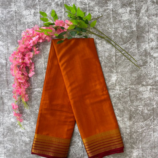Orange and Maroon boarder Mysore Crape Semi