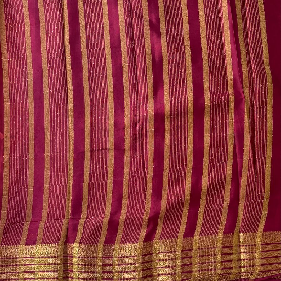 Orange and Maroon boarder Mysore Crape Semi