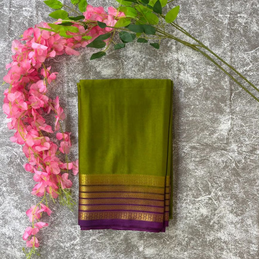 Green and Purple boarder Mysore Crape Semi