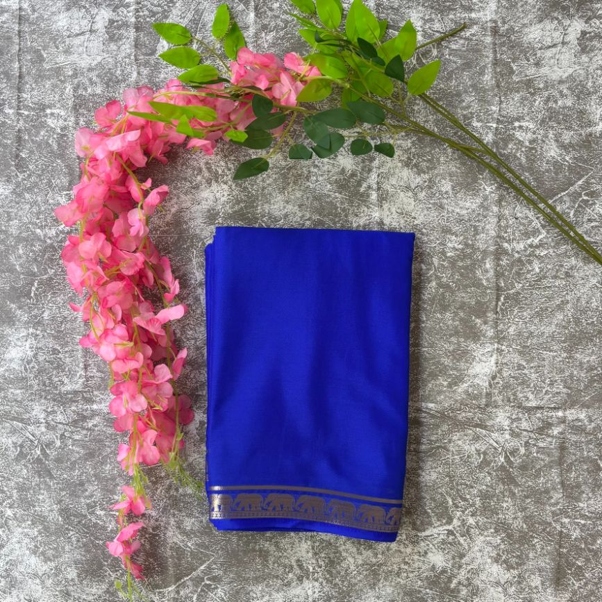 Blue Elephant boarder Mysore Crape Semi