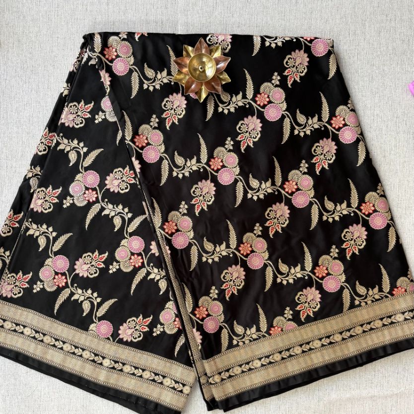 Black Banarasi Meena Mashru Katan Silk Saree