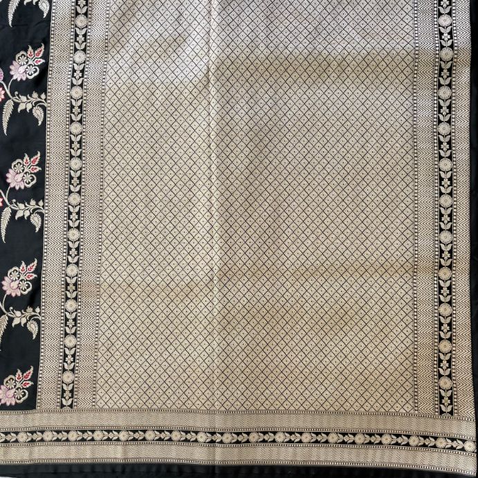 Black Banarasi Meena Mashru Katan Silk Saree