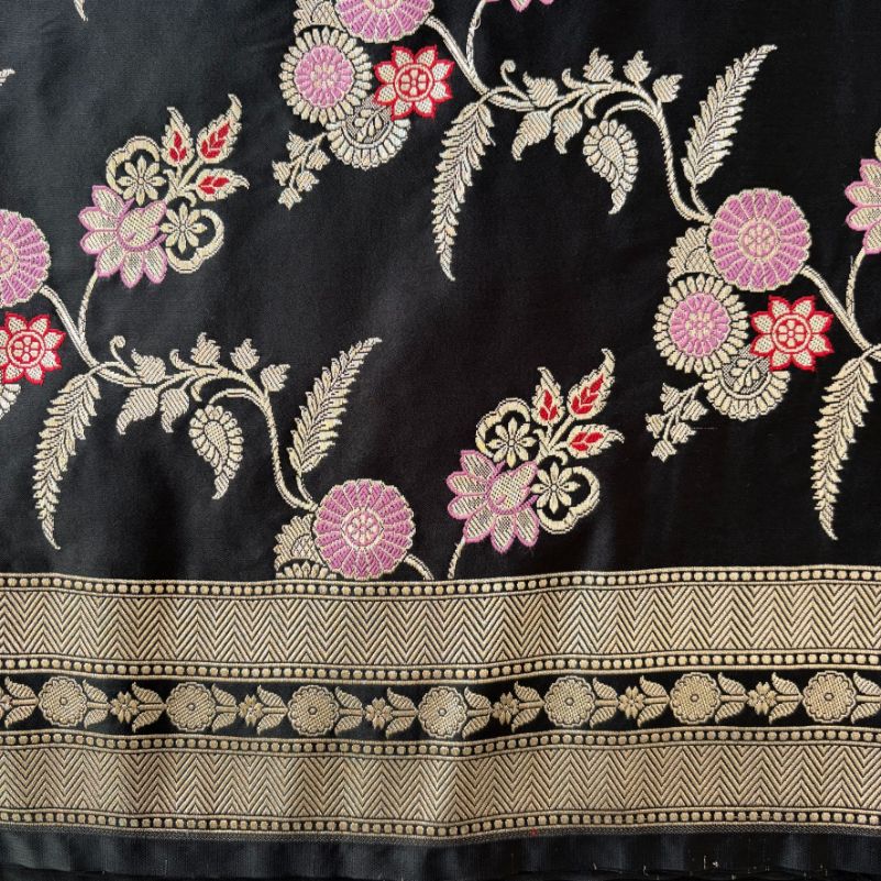 Black Banarasi Meena Mashru Katan Silk Saree