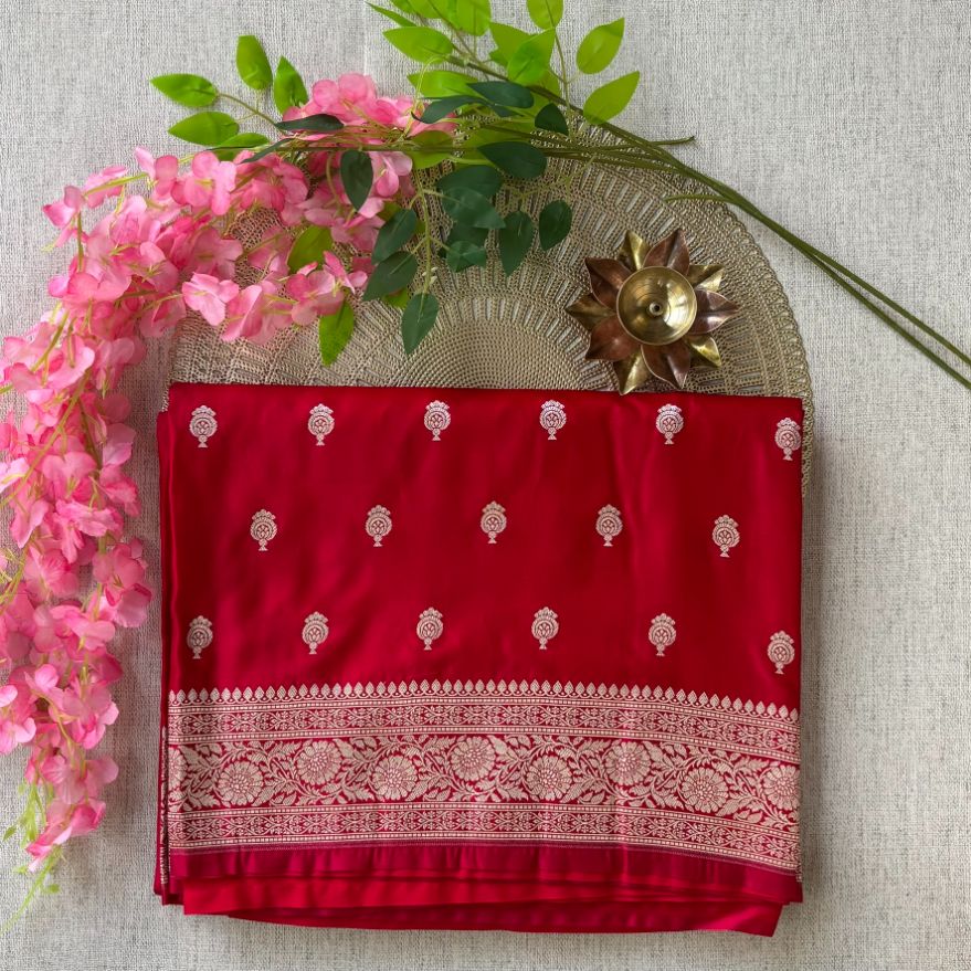 Red Banarasi Meena Mashru Katan Silk Saree