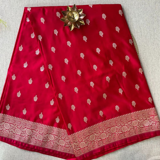 Red Banarasi Meena Mashru Katan Silk Saree