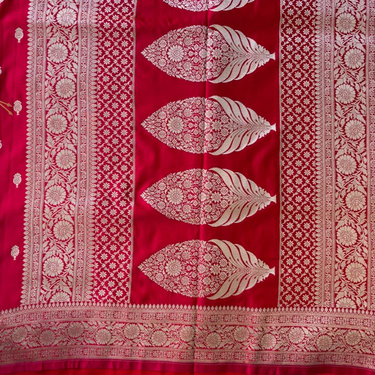 Red Banarasi Meena Mashru Katan Silk Saree