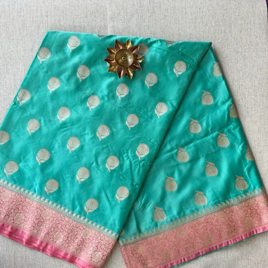 Rama Green and Pink Mashru Katan Silk Saree
