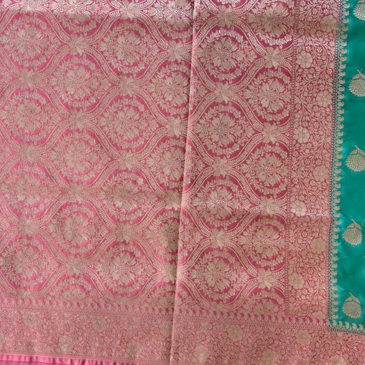 Rama Green and Pink Mashru Katan Silk Saree