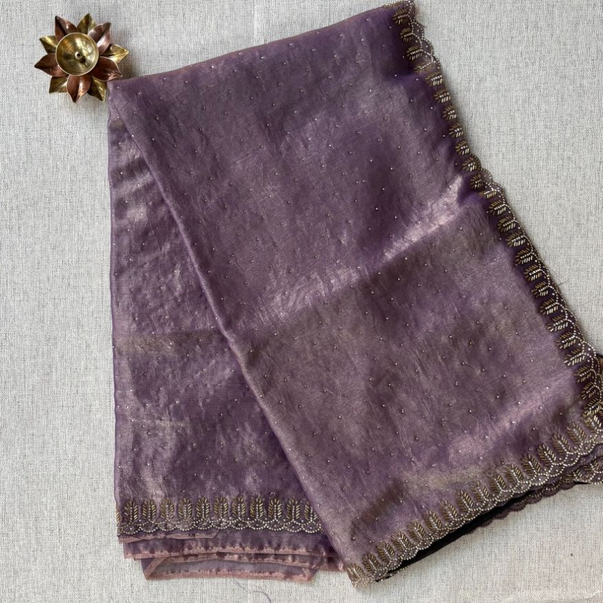 Party wear Lavender saree with Black Blouse with Dimond work