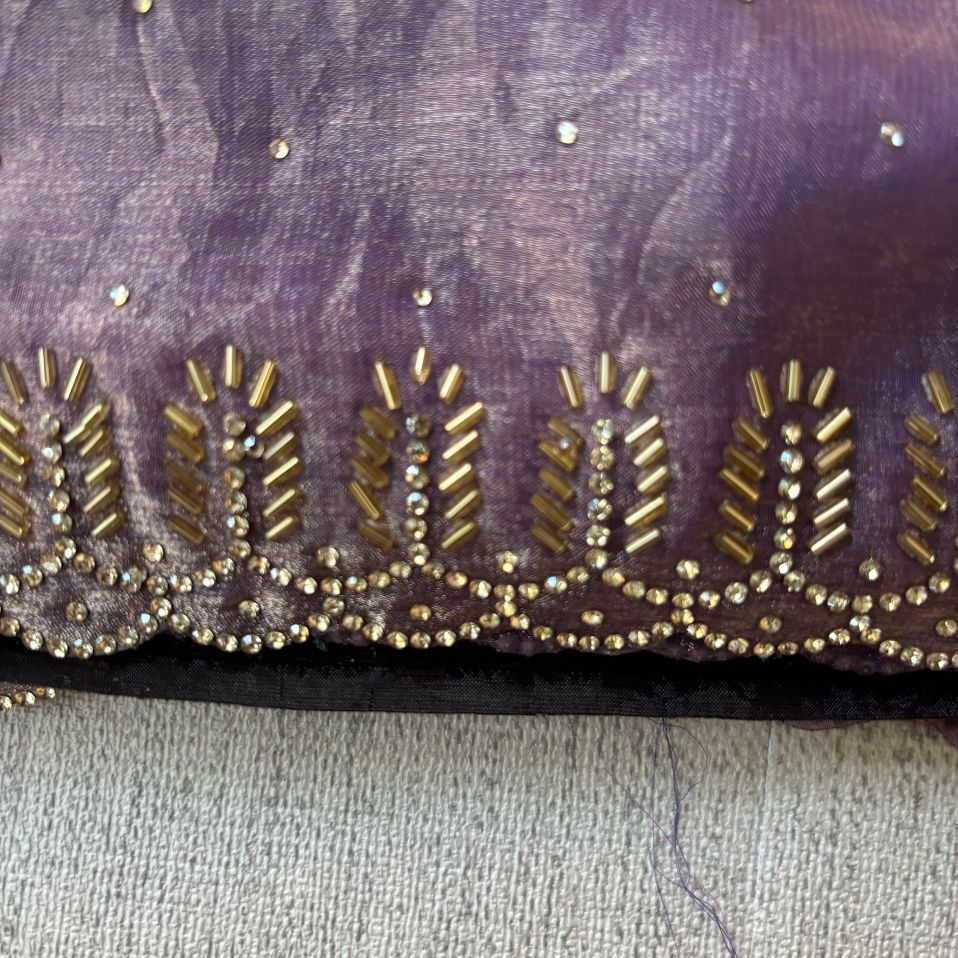 Party wear Lavender saree with Black Blouse with Dimond work