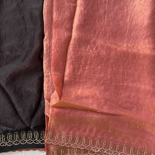 Party wear Peach saree with Black Blouse with Dimond work