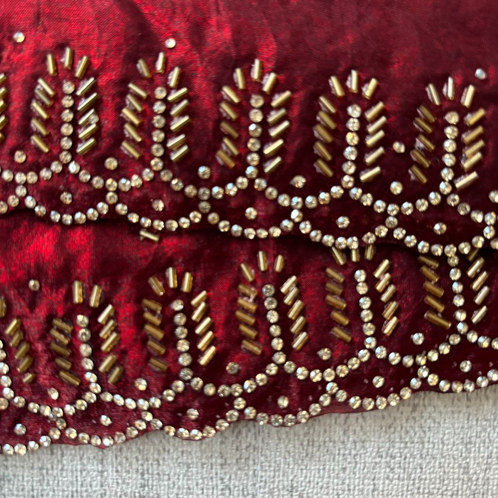 Party wear Maroon saree with Black Blouse with Dimond work