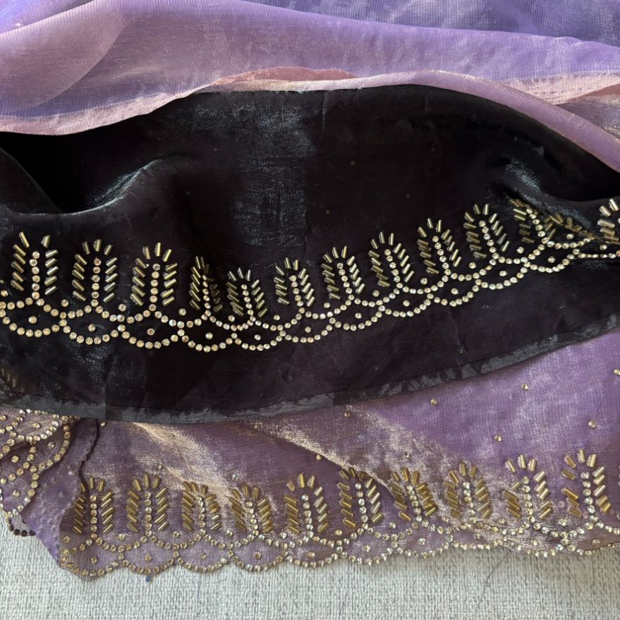 Party wear Lavender saree with Black Blouse with Dimond work
