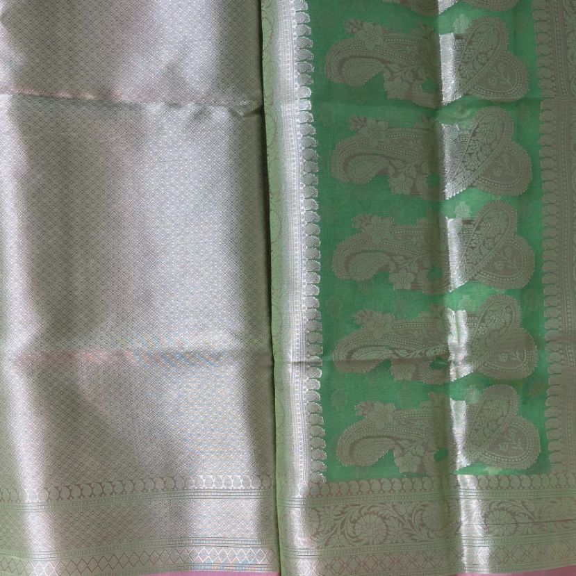 Green and Pink Banarasi Organza Silk Saree