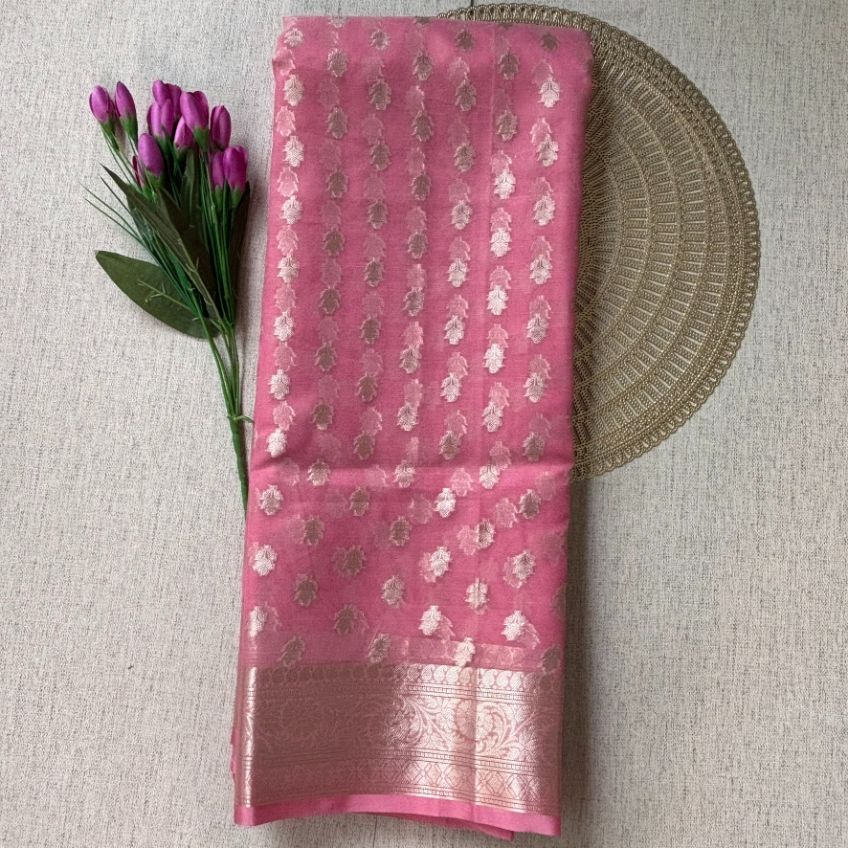 Pink Banarasi Organza Silk Saree