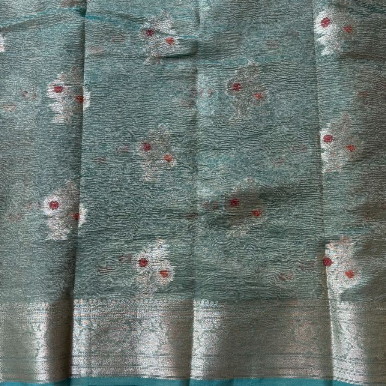 Sea green Banarasi Meenakari buta crushed tussue silk saree