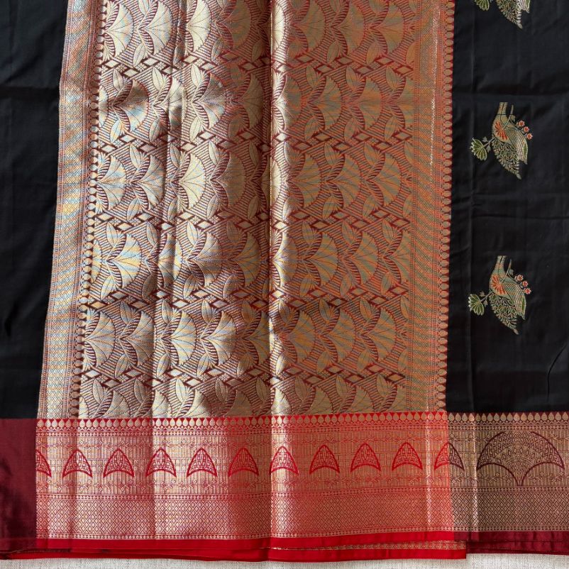 Black and maroon Banarasi Mashru mango Silk